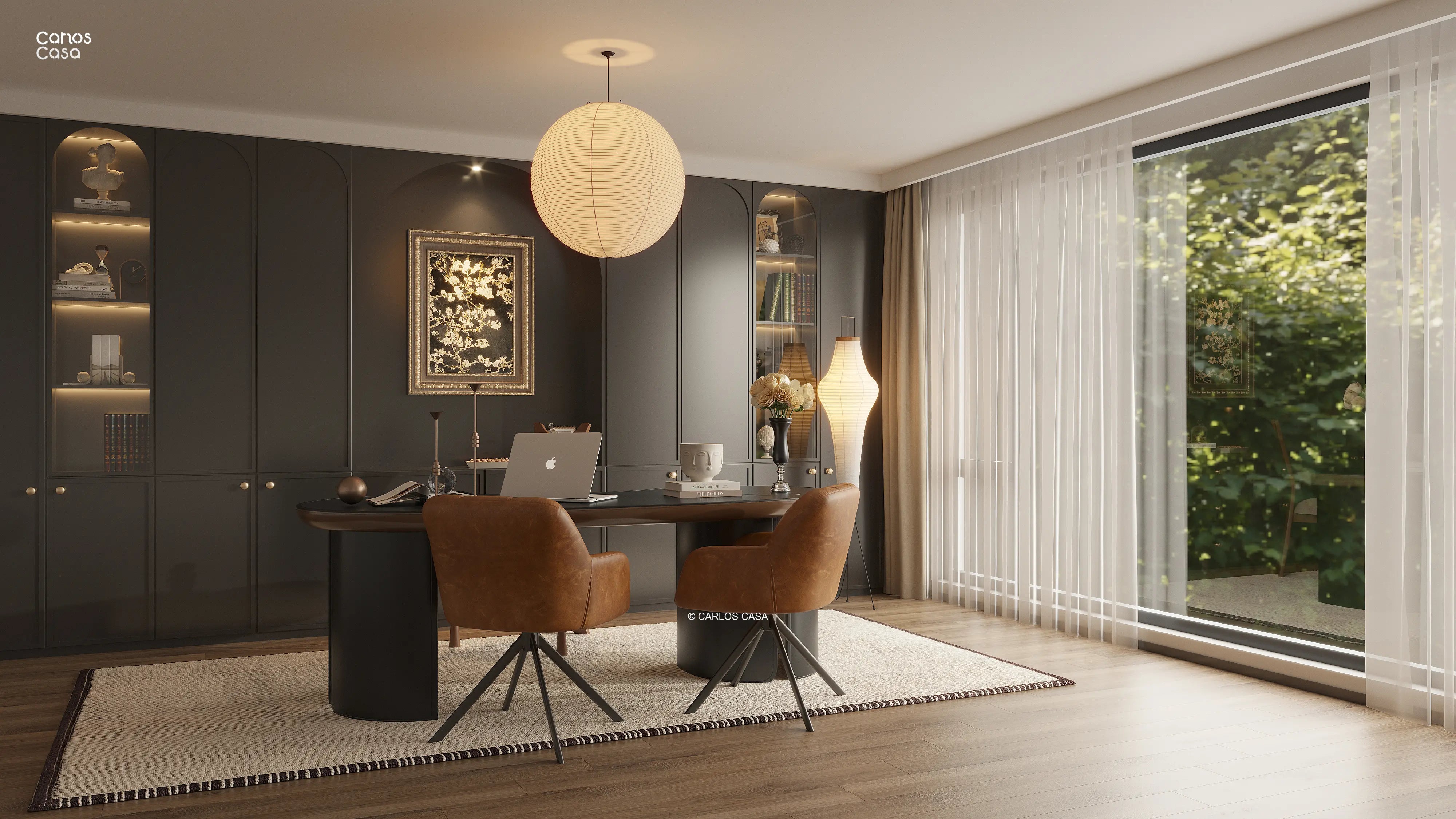 Cómo crear una lujosa oficina en casa moderna de mediados de siglo con –  CarlosCasa, image size:4000x2250