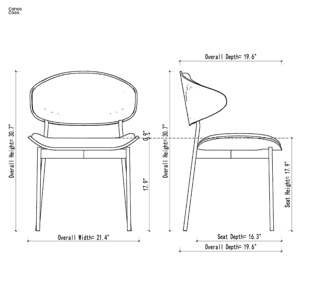 Mid Century Modern Eames Kitchen Dining Chair - Walnut & Upholstered Dimensions