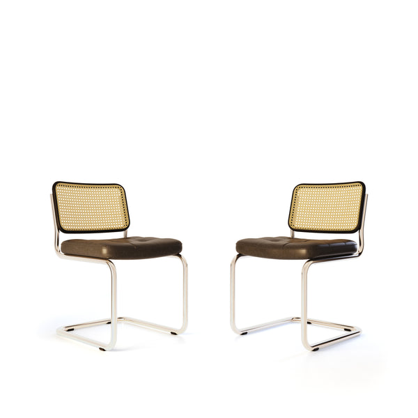 Carlos Casa Marcel Breuer Cesca Cane Chair Rattan Armless Natural Oak Wood Accent Chair for Mid-Century Modern Vintage Home Decor Upholstered Seat Black Accent Leather