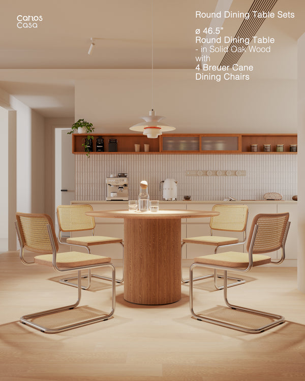 Carlos CASA Ø46.5" Round Dining Table in Walnut / Oak Solid Wood with 4 / 6 Chairs