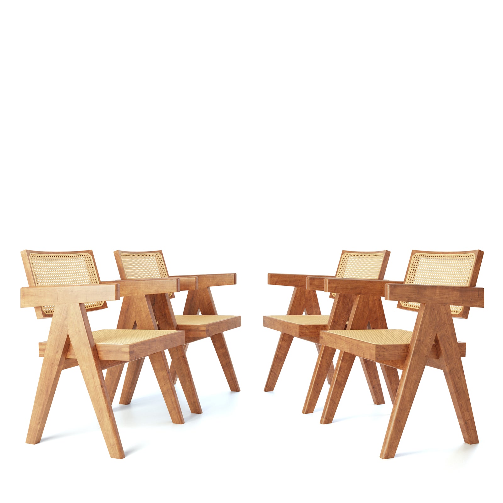 Pierre Jeanneret Chandigarh Armchairs SET OF 4 in Natural Solid Teak Wood