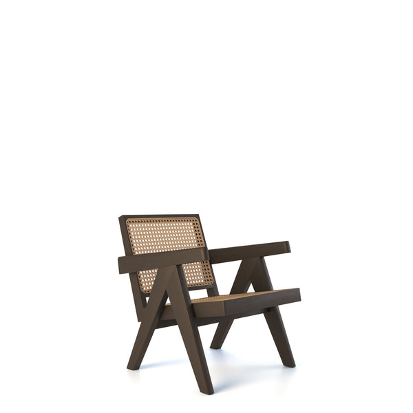 Pierre Jeanneret Chandigarh Vintage Easy Lounge Armchair Stained Black Solid Ash & Natural Organic Rattan/ Cane
