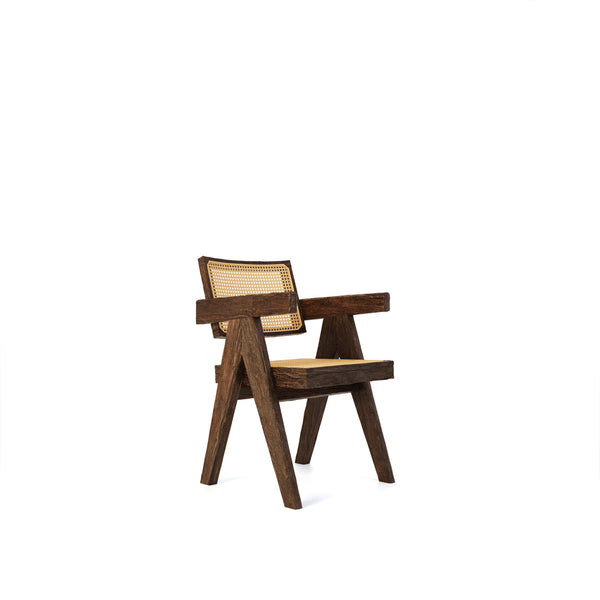 Silla antigua de mimbre Chandigarh de madera antigua, silla de comedor Pierre Jeanneret